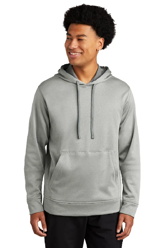 Men's high-performance hiking hoodie-Sport-Tek Mens Heather Sport-Wick Moisture Wicking Fleece Hooded Sweatshirt Hoodie w/ Pouch Pocket - Heather Dark Silver Grey