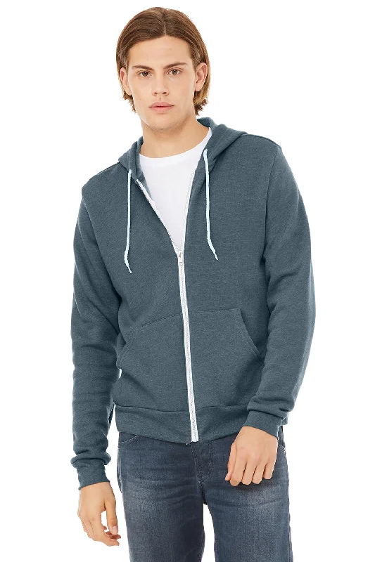 Men's weatherproof travel hoodie-Bella + Canvas Mens Fleece Full Zip Hooded Sweatshirt Hoodie w/ Pockets - Heather Slate Blue