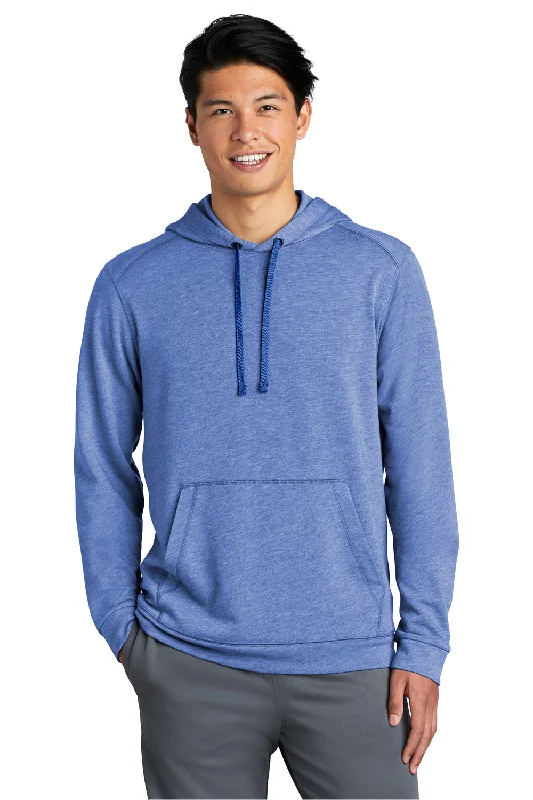 Men's summer workout hoodie-Sport-Tek Mens Moisture Wicking Fleece Hooded Sweatshirt Hoodie w/ Pouch Pocket - Heather True Royal Blue