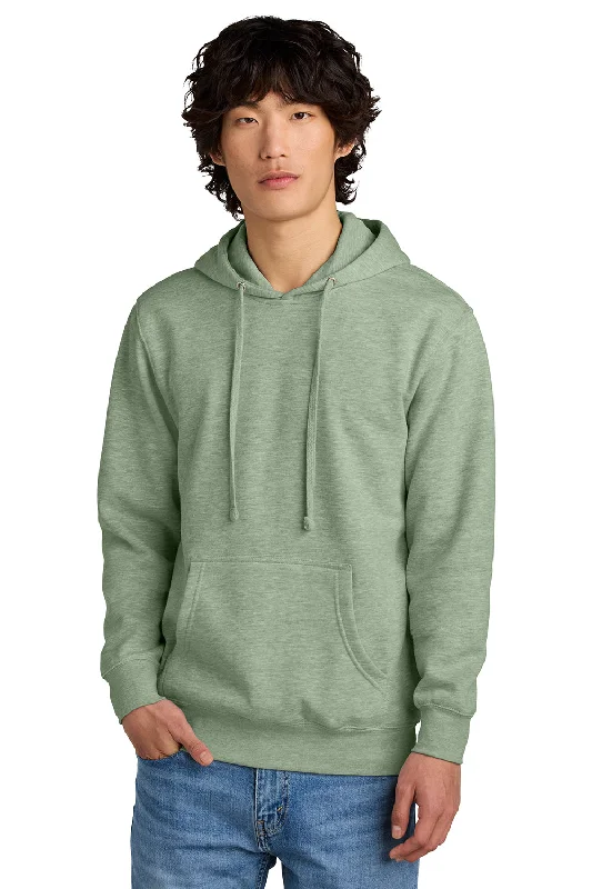 Men's wrinkle-resistant gym hoodie-District Mens Very Important Fleece Hooded Sweatshirt Hoodie w/ Pouch Pocket - Heather Dusty Sage