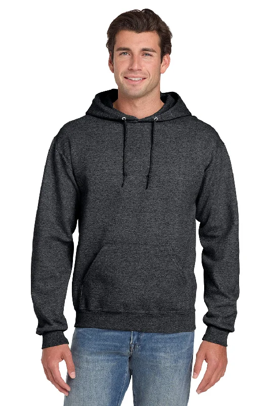 Men's comfortable casual hoodie-Jerzees Mens Super Sweats NuBlend Pill Resistant Fleece Hooded Sweatshirt Hoodie w/ Pouch Pocket - Heather Black