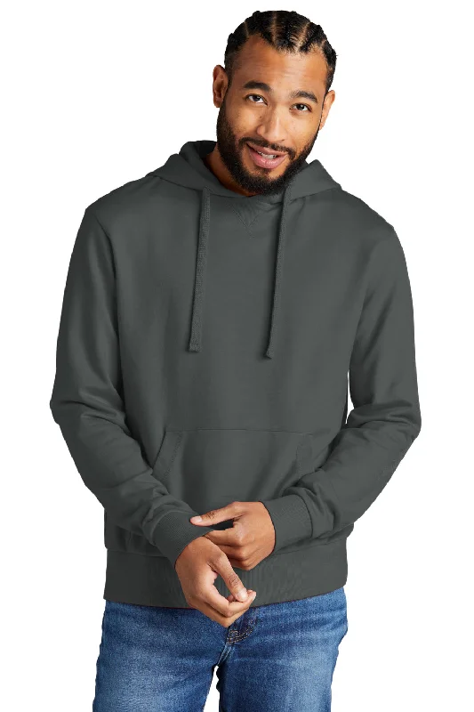 Men's breathable active hoodie-Allmade Mens Organic French Terry Hooded Sweatshirt Hoodie w/ Pouch Pocket - Terrain Grey