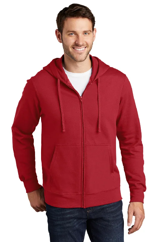 Men's antibacterial casual hoodie-Port & Company Mens Fan Favorite Fleece Full Zip Hooded Sweatshirt Hoodie w/ Pockets - Team Cardinal Red