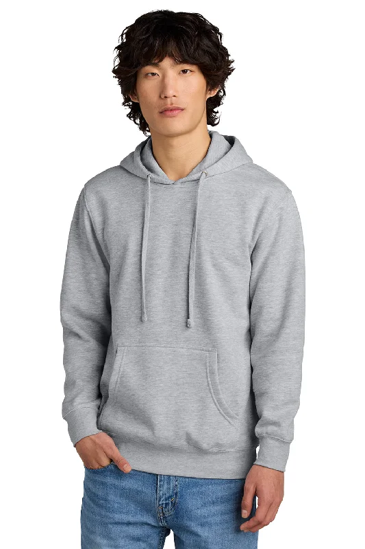 Men's cooling workout hoodie-District Mens Very Important Fleece Hooded Sweatshirt Hoodie w/ Pouch Pocket - Heather Light Grey