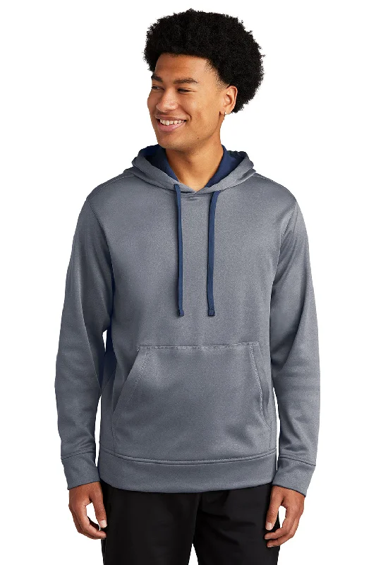 Men's modern streetwear hoodie-Sport-Tek Mens Heather Sport-Wick Moisture Wicking Fleece Hooded Sweatshirt Hoodie w/ Pouch Pocket - Heather True Navy Blue