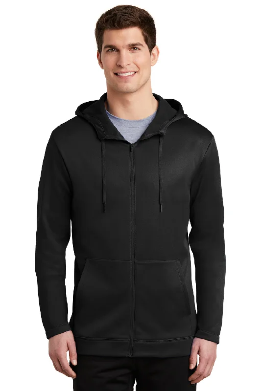 Men's ultra-light performance hoodie-Nike Mens Therma-Fit Moisture Wicking Fleece Full Zip Hooded Sweatshirt Hoodie w/ Pockets - Black