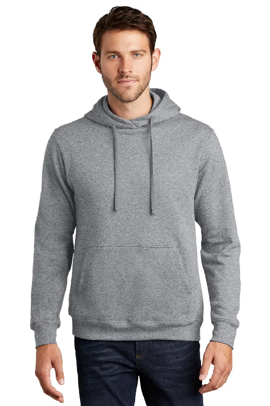 Men's fashion-forward pullover hoodie-Port & Company Mens Fan Favorite Fleece Hooded Sweatshirt Hoodie w/ Pouch Pocket - Heather Grey