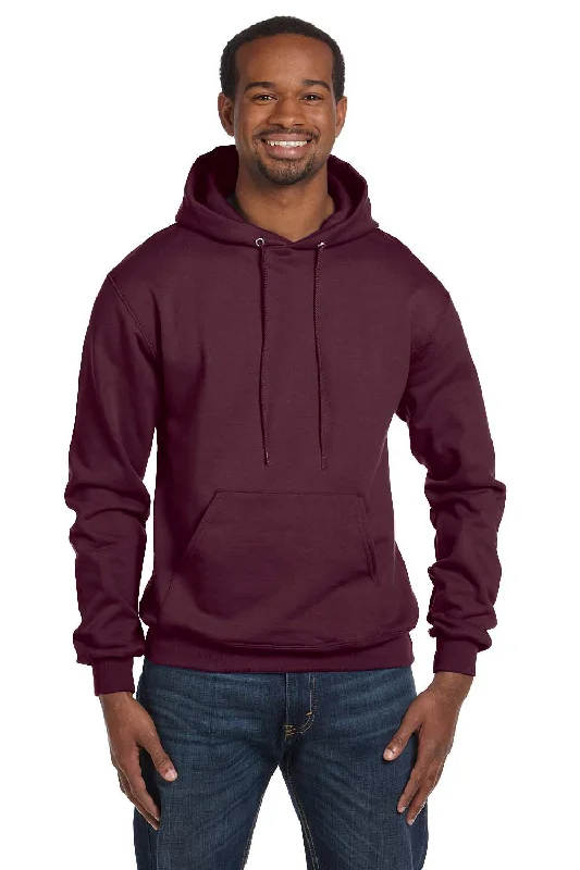 Men's organic running hoodie-Champion Mens Double Dry Eco Moisture Wicking Fleece Hooded Sweatshirt Hoodie w/ Pouch Pocket - Maroon