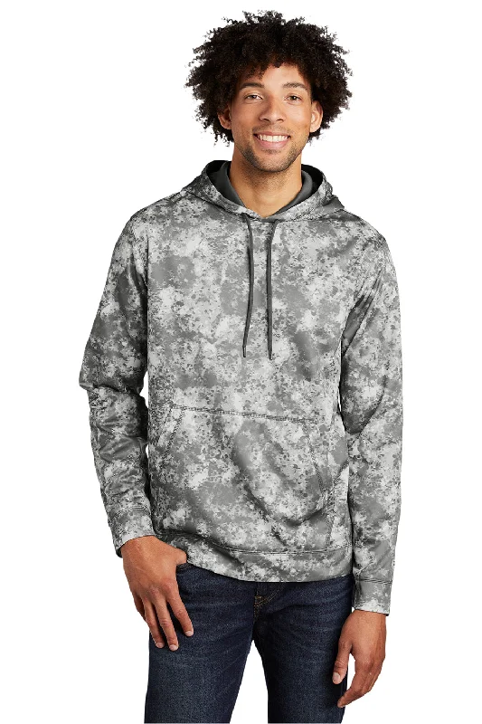 Men's fashionable pullover hoodie-Sport-Tek Mens Sport-Wick Mineral Freeze Moisture Wicking Fleece Hooded Sweatshirt Hoodie w/ Pouch Pocket - Dark Smoke Grey