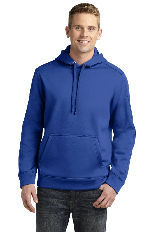 Men's wrinkle-free travel hoodie-Sport-Tek Mens Repel Moisture Wicking Hooded Sweatshirt Hoodie w/ Pouch Pocket - True Royal Blue - Closeout