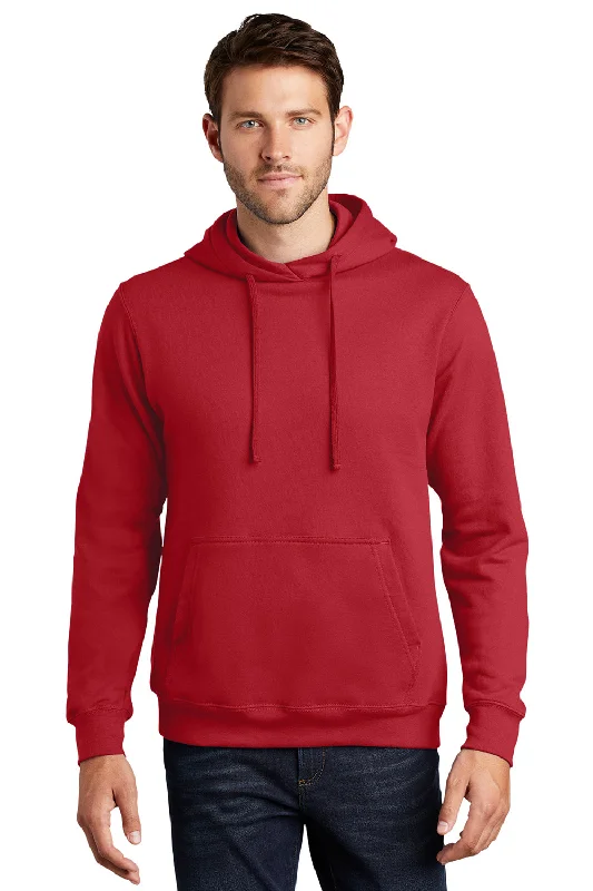 Men's gym performance zip-up hoodie-Port & Company Mens Fan Favorite Fleece Hooded Sweatshirt Hoodie w/ Pouch Pocket - Team Cardinal Red