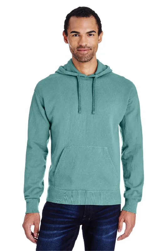 Men's pre-washed casual hoodie-ComfortWash By Hanes Mens Hooded Sweatshirt Hoodie w/ Pouch Pocket - Spanish Moss Green