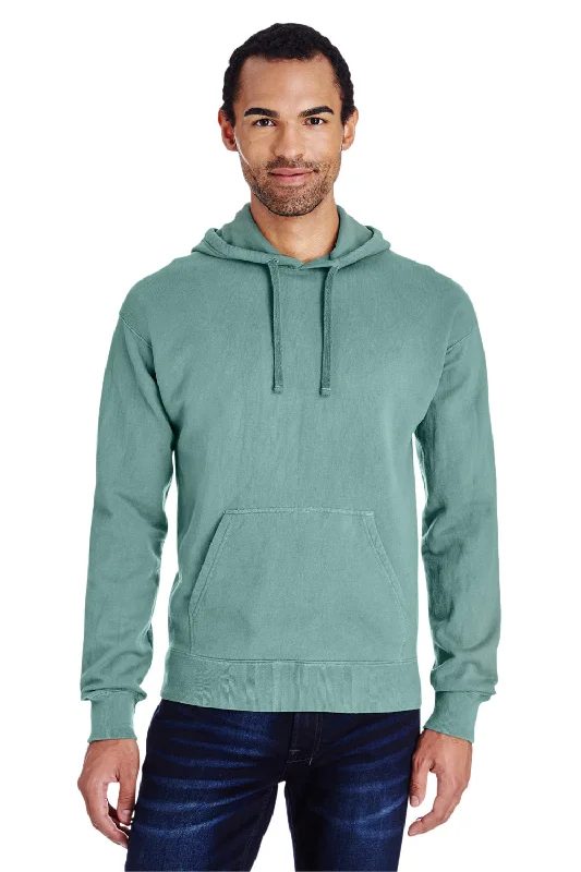 Men's sporty travel hoodie-ComfortWash By Hanes Mens Hooded Sweatshirt Hoodie w/ Pouch Pocket - Cypress Green