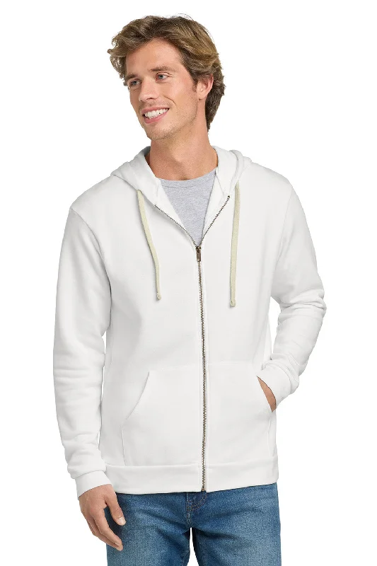 Men's wrinkle-free gym hoodie-Next Level Mens Fleece Full Zip Hooded Sweatshirt Hoodie w/ Pockets - White