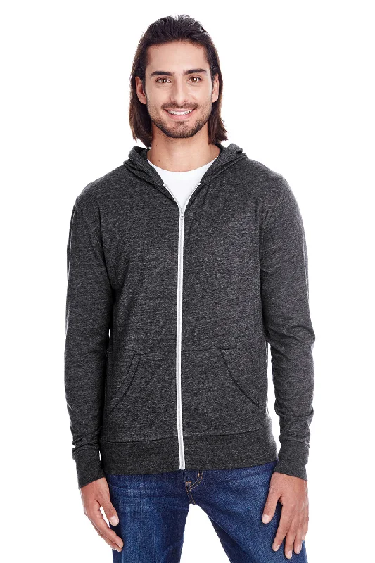 Men's relaxed fit sports hoodie-Threadfast Apparel Mens Full Zip Hooded Sweatshirt Hoodie w/ Pockets - Black