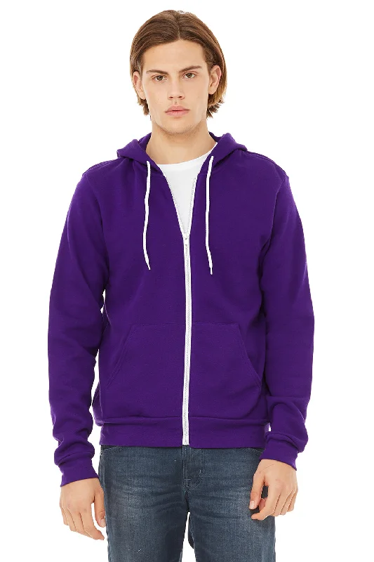 Men's tech-inspired workout hoodie-Bella + Canvas Mens Fleece Full Zip Hooded Sweatshirt Hoodie w/ Pockets - Team Purple