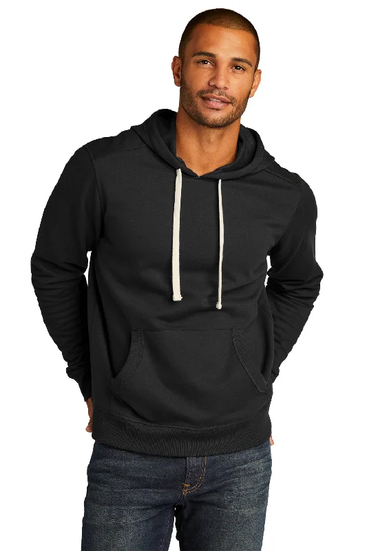 Men's versatile workout hoodie-District Mens Re-Fleece Hooded Sweatshirt Hoodie w/ Pouch Pocket - Black