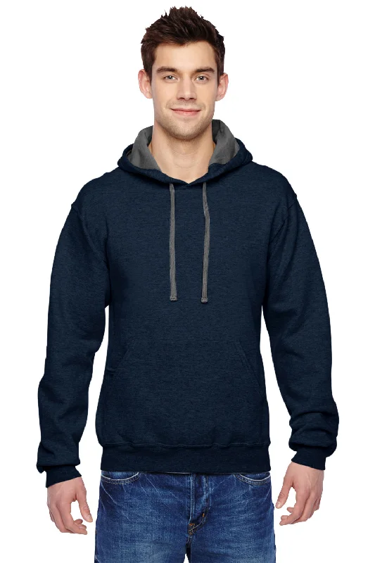 Men's lightweight active hoodie-Fruit Of The Loom Mens Softspun Hooded Sweatshirt Hoodie w/ Pouch Pocket - Heather Indigo Blue - Closeout