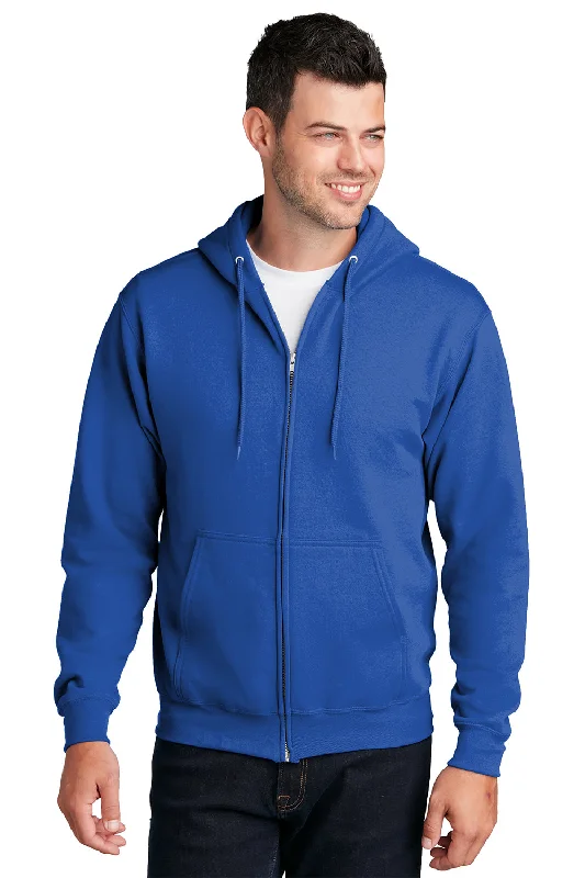 Men's adaptable hoodie-Port & Company Mens Core Pill Resistant Fleece Full Zip Hooded Sweatshirt Hoodie w/ Pockets - Royal Blue