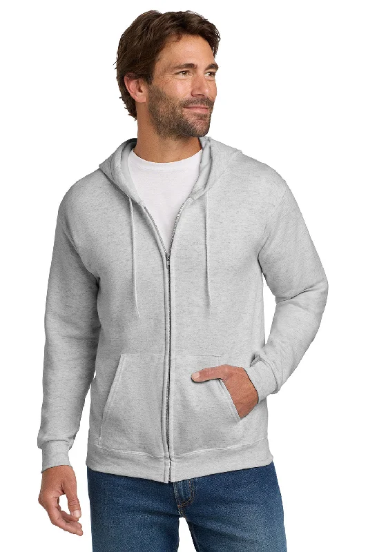 Men's quick-dry sports hoodie-Hanes Mens EcoSmart Print Pro XP Pill Resistant Full Zip Hooded Sweatshirt Hoodie w/ Pockets - Ash Grey