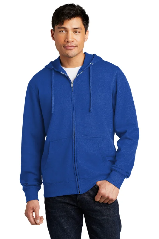 Men's adventure-ready travel hoodie-District Mens Very Important Fleece Full Zip Hooded Sweatshirt Hoodie w/ Pockets - Deep Royal Blue