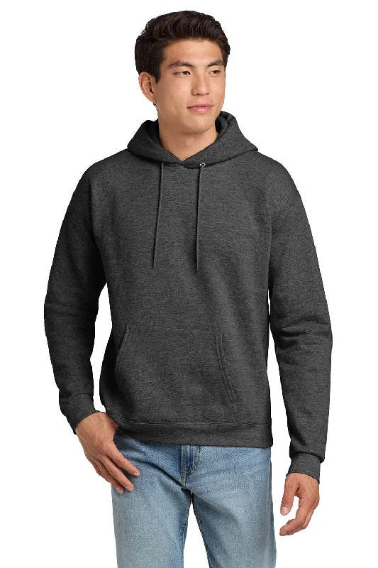 Men's eco-conscious gym hoodie-Hanes Mens EcoSmart Print Pro XP Pill Resistant Hooded Sweatshirt Hoodie w/ Pouch Pocket - Heather Charcoal Grey