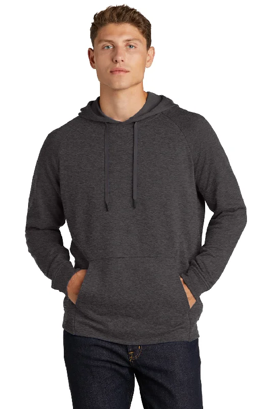 Men's fashion-forward gym hoodie-Sport-Tek Mens French Terry Hooded Sweatshirt Hoodie w/ Pouch Pocket - Heather Black