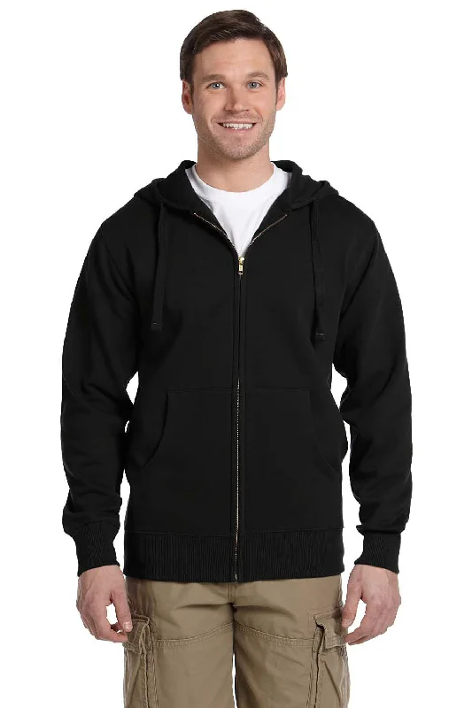 Men's pre-washed travel hoodie-Econscious Mens Full Zip Hooded Sweatshirt Hoodie w/ Pockets - Black