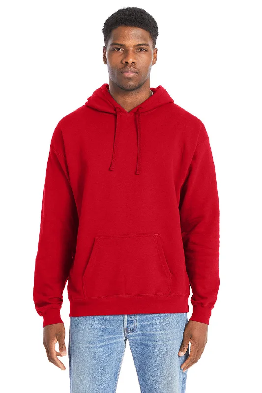 Men's naturally breathable hoodie-Hanes Mens Perfect Sweats Hooded Sweatshirt Hoodie w/ Pouch Pocket - Athletic Red