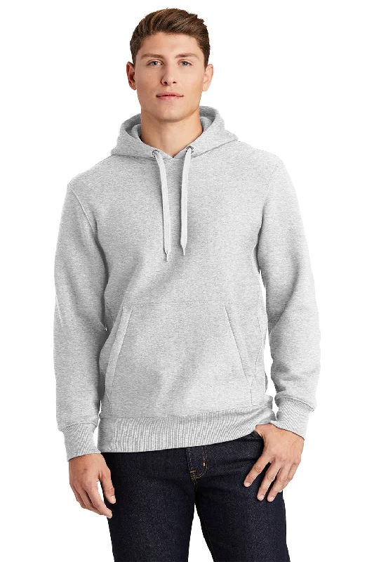 Men's quick-dry workout hoodie-Sport-Tek Mens Fleece Hooded Sweatshirt Hoodie w/ Pouch Pocket - Heather Grey