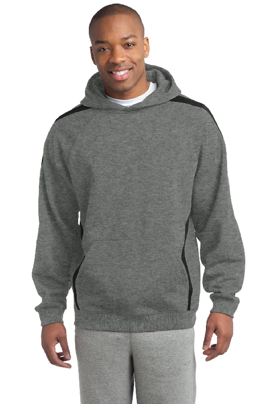 Men's breathable hiking hoodie-Sport-Tek Mens Shrink Resistant Fleece Hooded Sweatshirt Hoodie w/ Pouch Pocket - Heather Vintage Grey/Black - Closeout