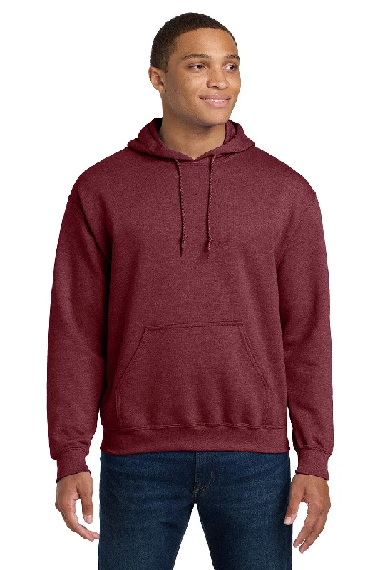 Men's high-performance hiking hoodie-Gildan Mens Pill Resistant Hooded Sweatshirt Hoodie w/ Pouch Pocket - Heather Dark Maroon