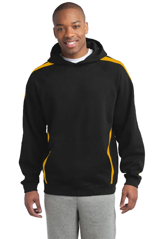 Men's eco-friendly casual hoodie-Sport-Tek Mens Shrink Resistant Fleece Hooded Sweatshirt Hoodie w/ Pouch Pocket - Black/Gold - Closeout