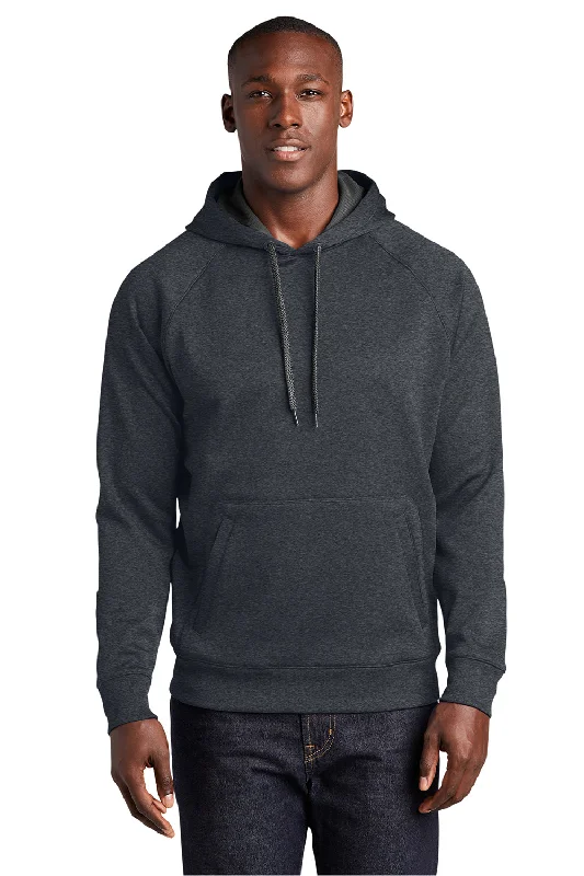 Men's sporty casual hoodie-Sport-Tek Mens Tech Moisture Wicking Fleece Hooded Sweatshirt Hoodie w/ Pouch Pocket - Heather Graphite Grey