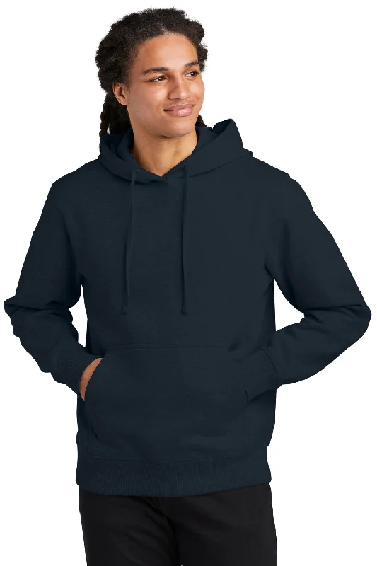 Men's wrinkle-free gym hoodie-District Mens V.I.T. Heavyweight Fleece Hooded Sweatshirt Hoodie w/ Pouch Pocket - New Navy Blue