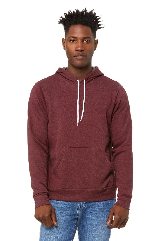 Men's organic running hoodie-Bella + Canvas Mens Sponge Fleece Hooded Sweatshirt Hoodie w/ Pouch Pocket - Heather Maroon