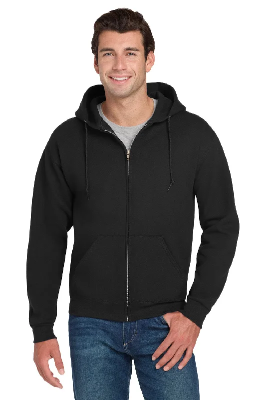 Men's sustainable casual hoodie-Jerzees Mens Super Sweats NuBlend Pill Resistant Fleece Full Zip Hooded Sweatshirt Hoodie w/ Pockets - Black