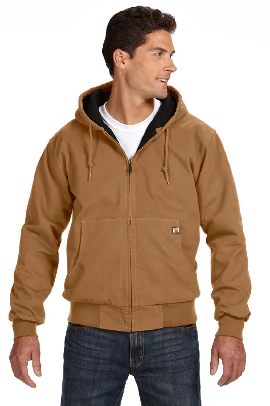 Men's relaxed fit workout hoodie-Dri Duck Mens Cheyenne Full Zip Hooded Sweatshirt Hoodie w/ Pockets - Saddle Brown