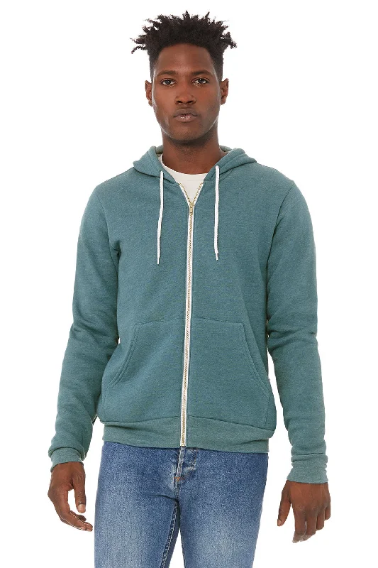 Men's weather-resistant travel hoodie-Bella + Canvas Mens Fleece Full Zip Hooded Sweatshirt Hoodie w/ Pockets - Heather Deep Teal