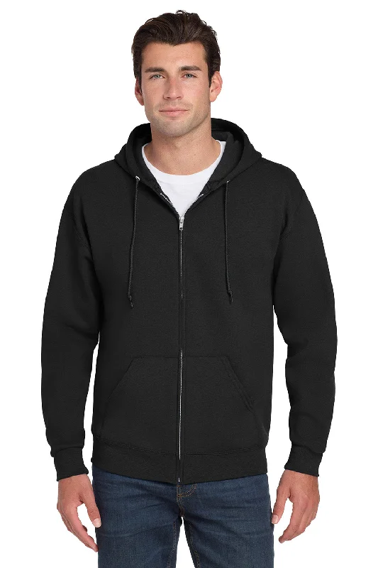 Men's tech-fabric gym hoodie-Jerzees Mens NuBlend Pill Resistant Fleece Full Zip Hooded Sweatshirt Hoodie w/ Pockets - Black