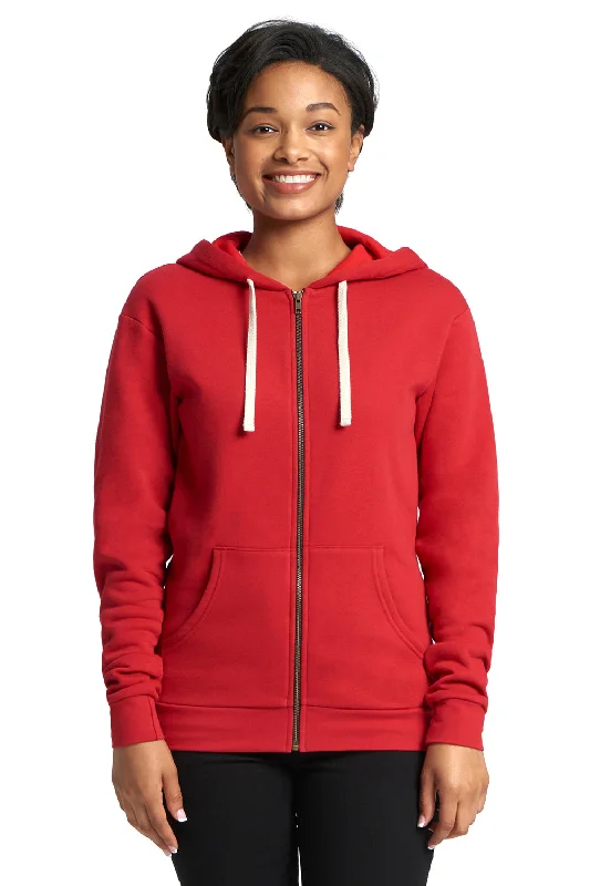 Men's weather-resistant travel hoodie-Next Level Mens Fleece Full Zip Hooded Sweatshirt Hoodie w/ Pockets - Red - Closeout