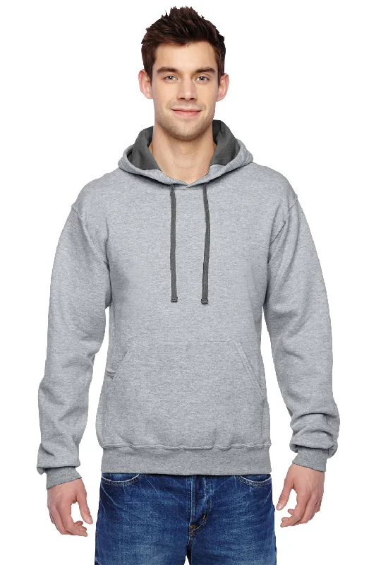 Men's modern streetwear hoodie-Fruit Of The Loom Mens Softspun Hooded Sweatshirt Hoodie w/ Pouch Pocket - Heather Grey - Closeout