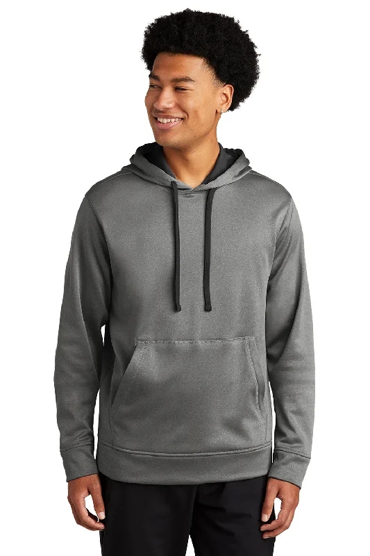 Men's organic sports hoodie-Sport-Tek Mens Heather Sport-Wick Moisture Wicking Fleece Hooded Sweatshirt Hoodie w/ Pouch Pocket - Heather Black