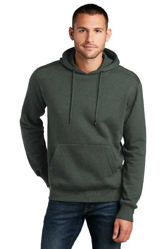 Men's non-iron travel hoodie-District Mens Perfect Weight Fleece Hooded Sweatshirt Hoodie w/ Pouch Pocket - Heather Forest Green