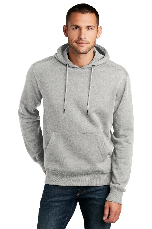 Men's lightweight running hoodie-District Mens Perfect Weight Fleece Hooded Sweatshirt Hoodie w/ Pouch Pocket - Heather Steel Grey