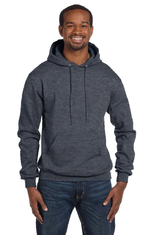 Men's performance travel hoodie-Champion Mens Double Dry Eco Moisture Wicking Fleece Hooded Sweatshirt Hoodie w/ Pouch Pocket - Heather Charcoal Grey