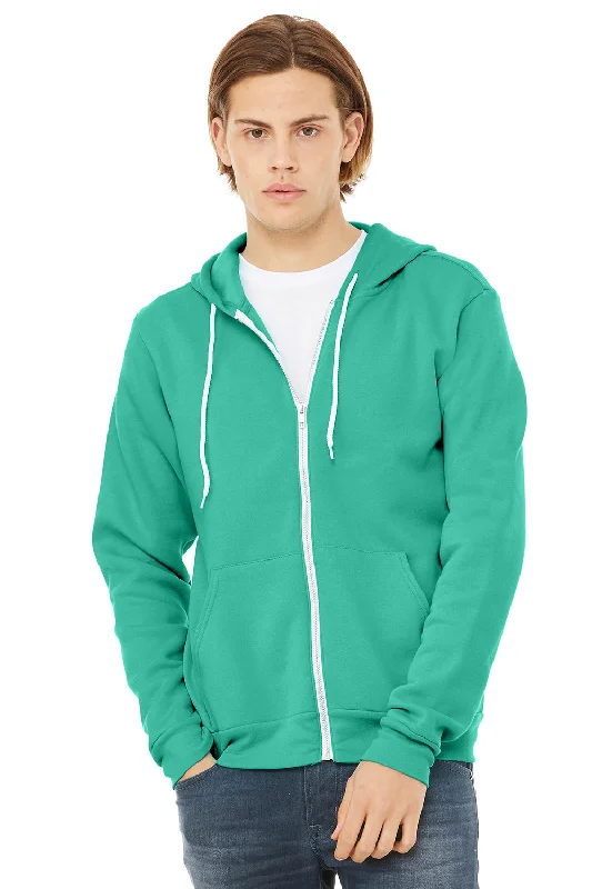 Men's ultra-comfortable gym hoodie-Bella + Canvas Mens Fleece Full Zip Hooded Sweatshirt Hoodie w/ Pockets - Teal Blue