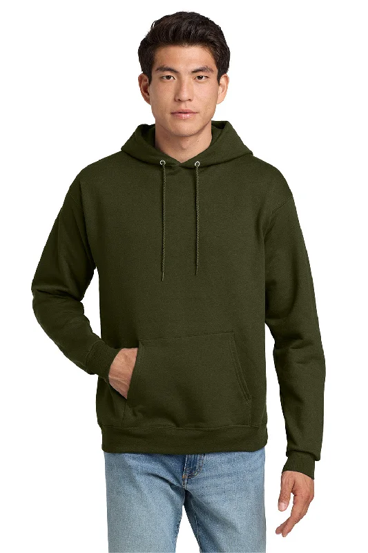 Men's sustainable outdoor hoodie-Hanes Mens EcoSmart Print Pro XP Pill Resistant Hooded Sweatshirt Hoodie w/ Pouch Pocket - Fatigue Green