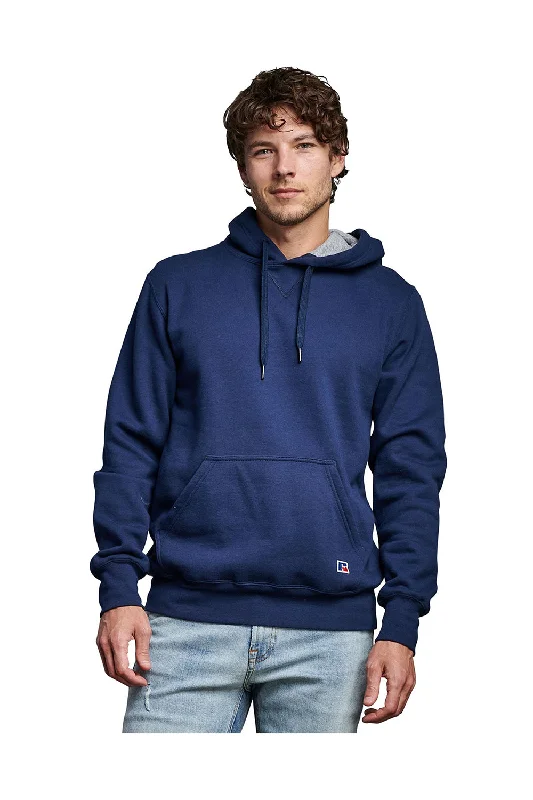 Men's high-stretch athletic hoodie-Russell Athletic Mens Classic Hooded Sweatshirt Hoodie w/ Pouch Pocket - Navy Blue - Closeout