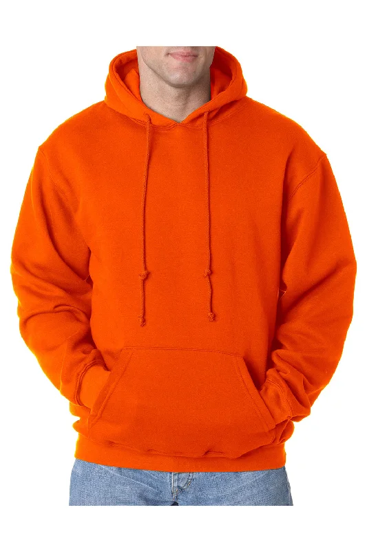 Men's organic cotton hoodie-Bayside Mens USA Made Hooded Sweatshirt Hoodie w/ Pouch Pocket - Bright Orange